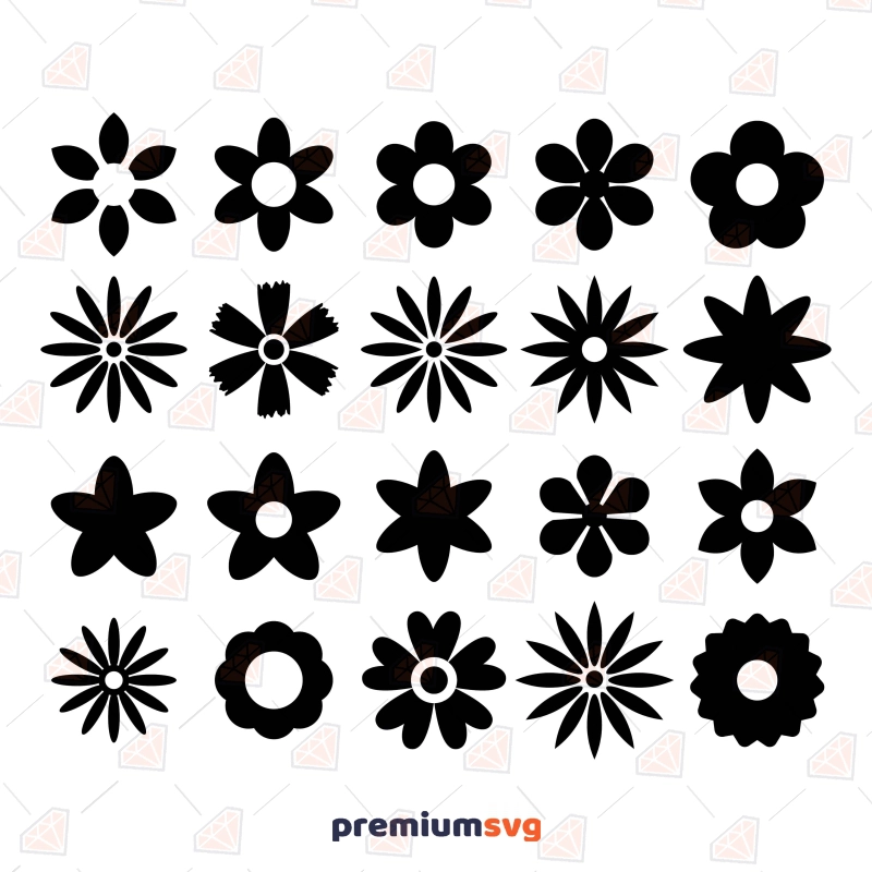 Flower SVG Clipart Bundle, Black and White Flowers Clipart | PremiumSVG