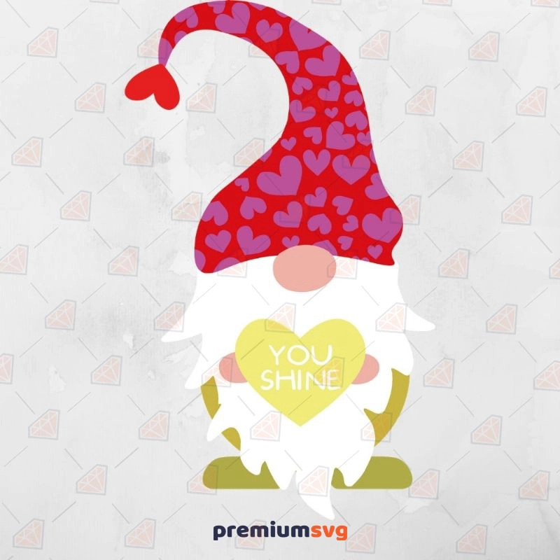 Gnome with You Shine Heart SVG, Valentine Gnome SVG Valentine's Day SVG Svg