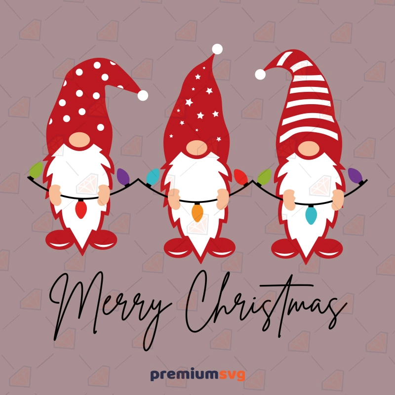 Gnomes with Merry Christmas Lights SVG, Christmas Ornament Lights SVG Instant Download Christmas SVG Svg