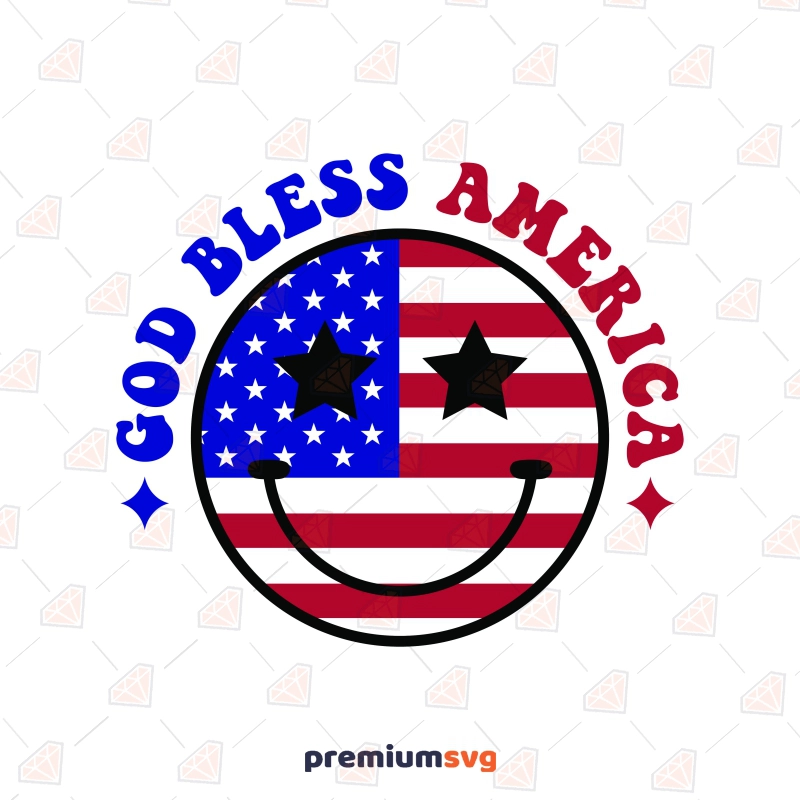 God Bless America SVG with Smiley Face 4th Of July SVG Svg