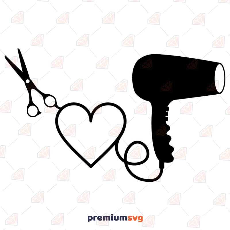 Hair Dresser with Heart SVG, Hair Dryer with Heart SVG Beauty and Fashion Svg