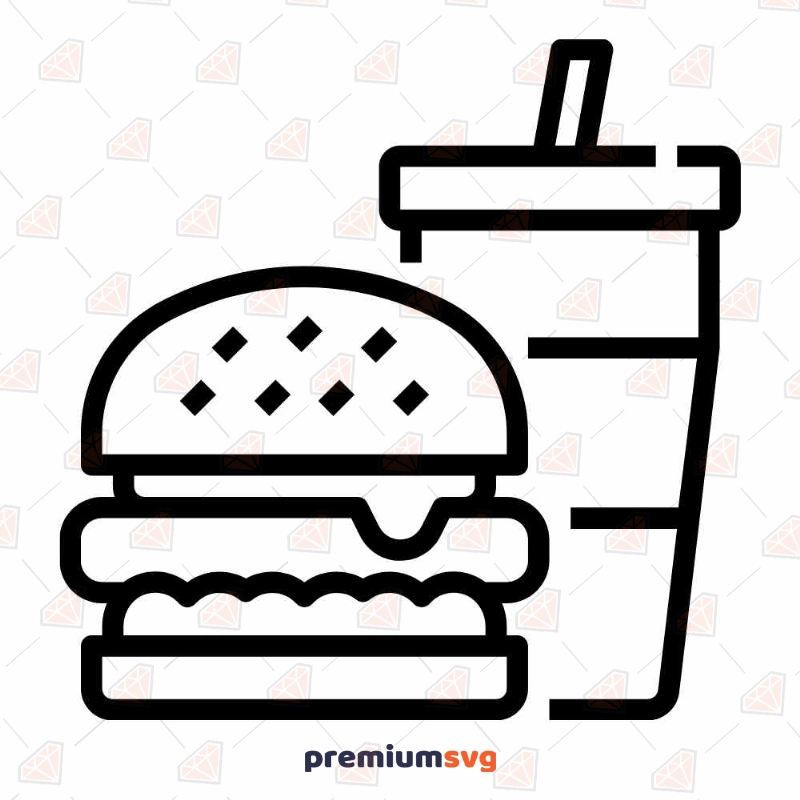 Hamburger and Cola SVG File, Hamburger and Soda Clipart Snack Svg