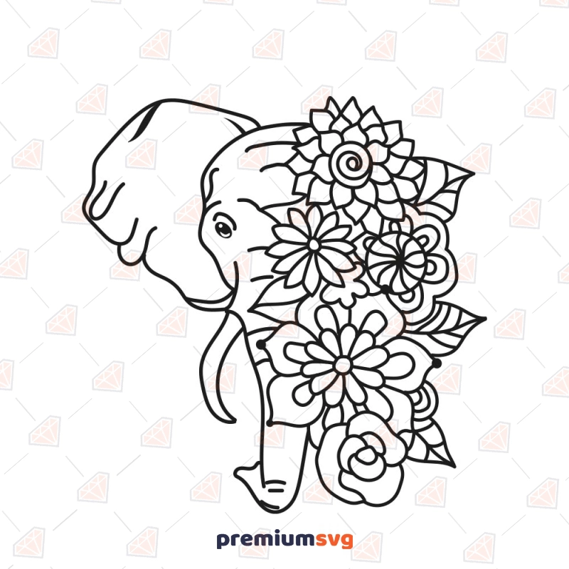 Hand Drawn Floral Elephant SVG Cut File Wild & Jungle Animals SVG Svg