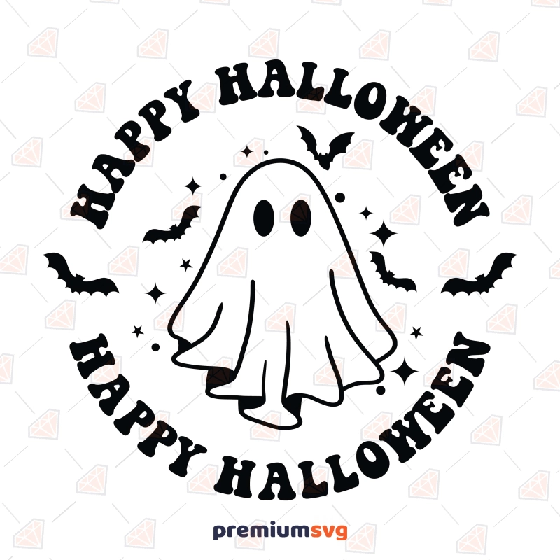 Happy Halloween SVG with Ghosts and Bats Halloween SVG Svg