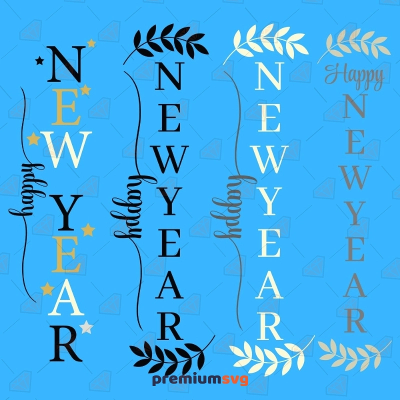 Happy New Year Porch Sign SVG Bundle, Vertical Porch Sign SVG New Year SVG Svg