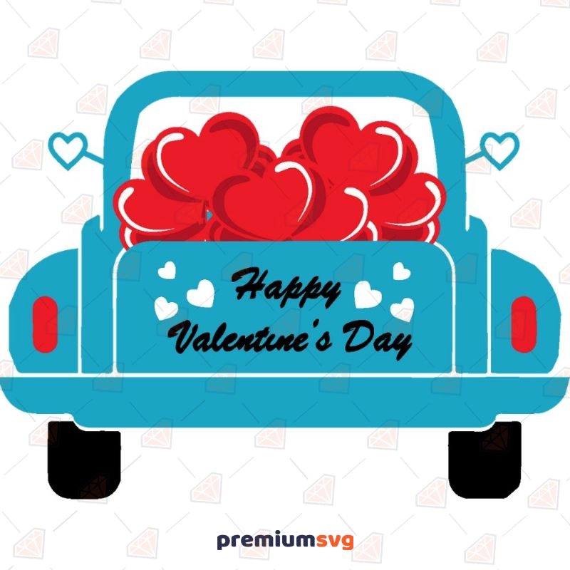 Blue Happy Valentines Day Truck SVG, Heart Truck SVG Valentine's Day SVG Svg