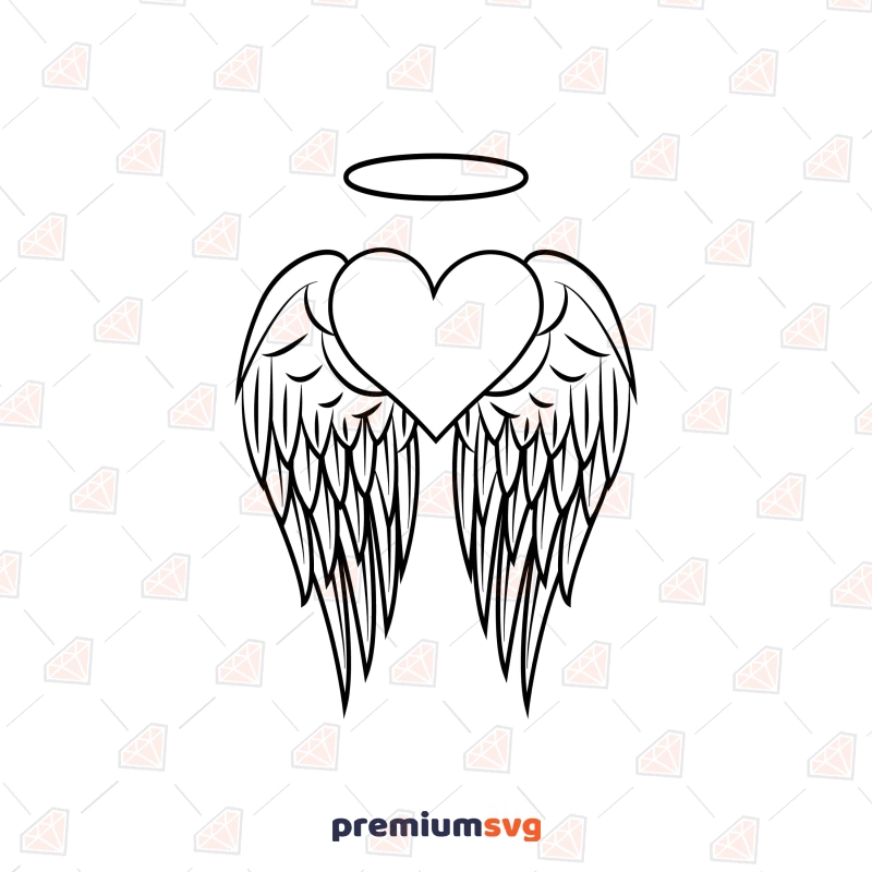 Heart Angel Wings SVG for Cricut, Instant Download Drawings Svg