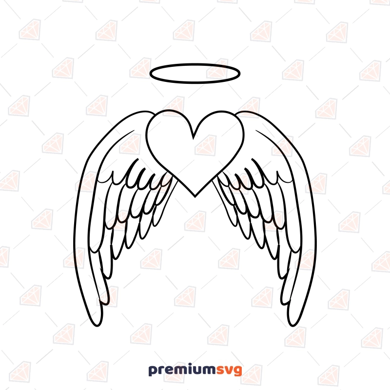 Heart Angel Wings SVG Cut and Vector Files Drawings Svg