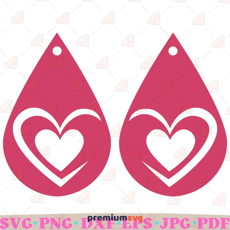 Heart Earring Teardrop SVG Cut File, Valentine's Digital Design Valentine's Day SVG Svg