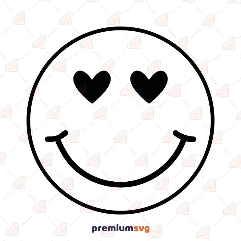 Heart Eyes Smiley Face SVG, Heart Eyes Emoji SVG Instant Download Vector Illustration Svg