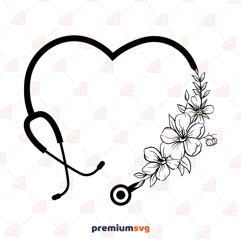 Heart Stethoscope Flower SVG, Love Nursing SVG Nurse SVG Svg