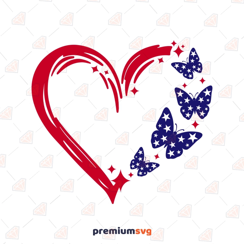 Heart with Butterflies SVG, USA Love SVG 4th Of July SVG Svg