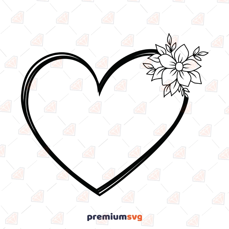 Heart with Flower SVG Cut File, Floral Heart Clipart Instant Download Drawings Svg