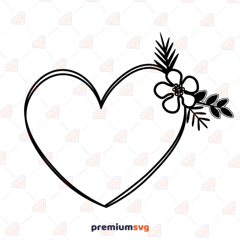 Heart With Flower SVG, Heart Outline Vector Instant Download Vector Illustration Svg