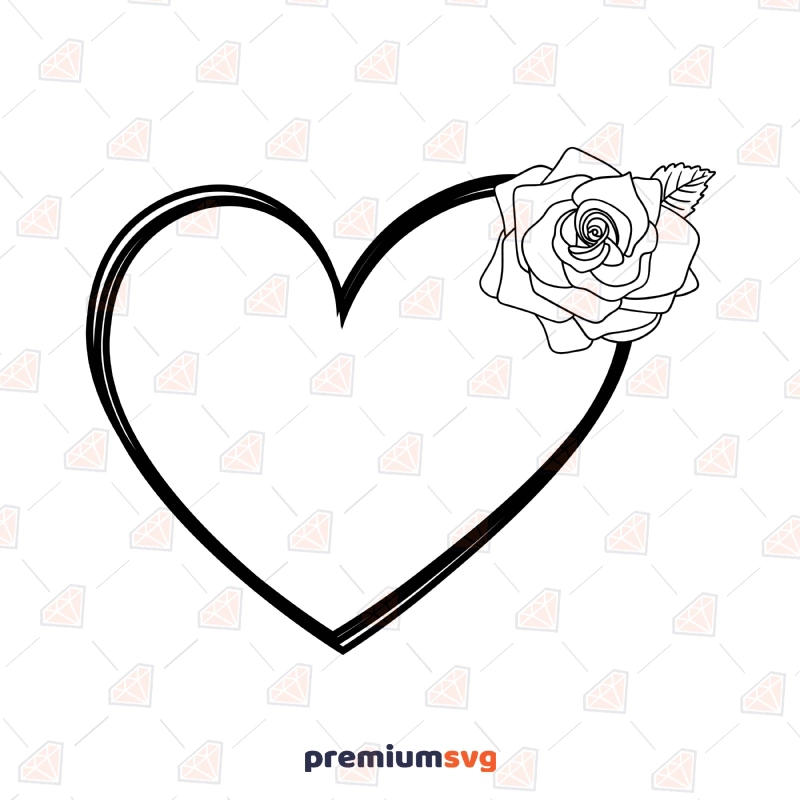 Heart with Rose SVG, Heart with Rose Clipart Instant Download Drawings Svg