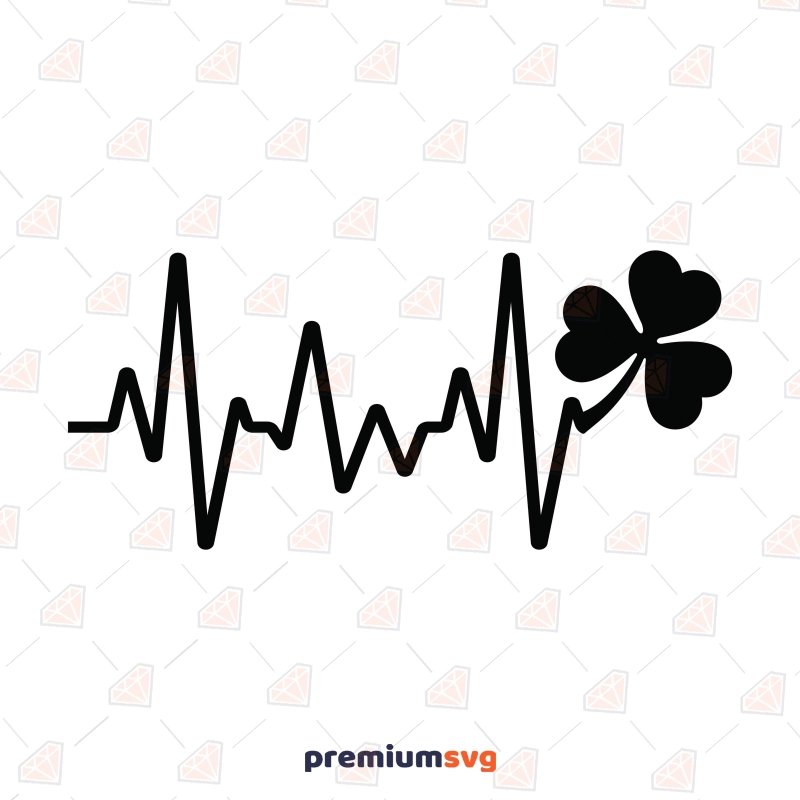 Heartbeat with Shamrock SVG Cut File, Clover SVG St Patrick's Day SVG Svg