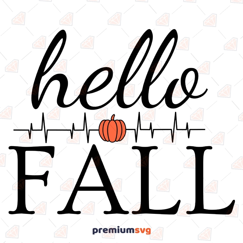Hello Fall with Pumpkin Heartbeat SVG Cut File Halloween SVG Svg