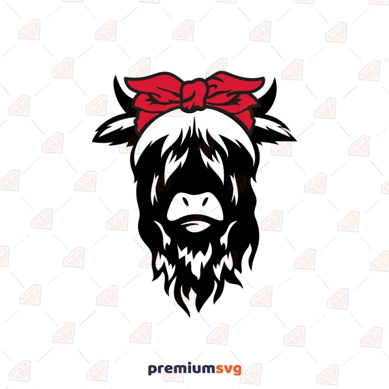 Highland Cow with Bandana SVG Cut File, Highland Cow SVG Cow SVG Svg