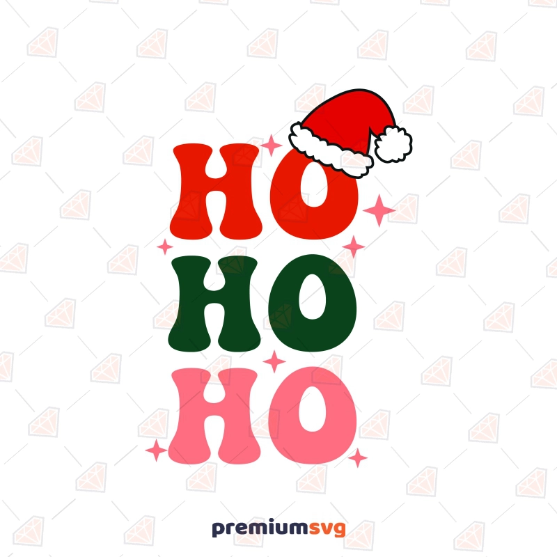 Ho Ho Ho SVG, Retro Ho Ho Ho with Santa Hat SVG Vector Files Christmas SVG Svg