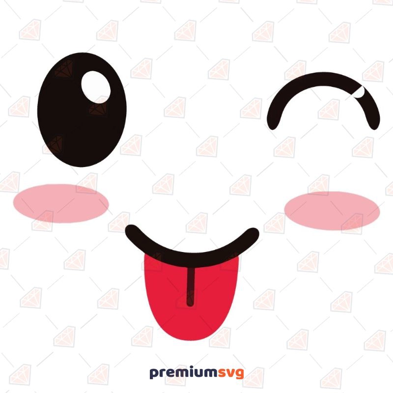 Kawaii Face Tongue Out SVG, Cute Face Tongue Out Instant Download Cartoons Svg