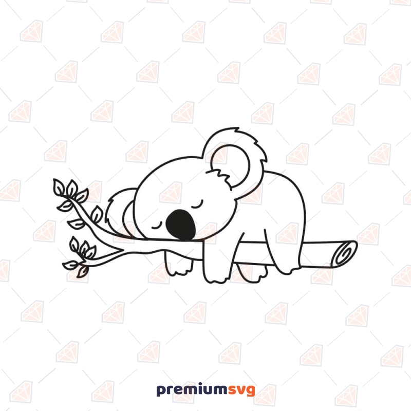 Koala on Branch SVG Cut File, Sleeping Koala SVG Wild & Jungle Animals SVG Svg