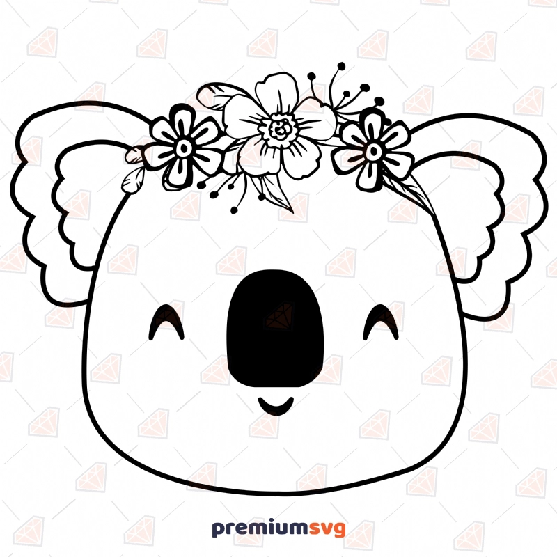 Koala with Flower SVG, Floral Koala SVG Instant Download Drawings Svg