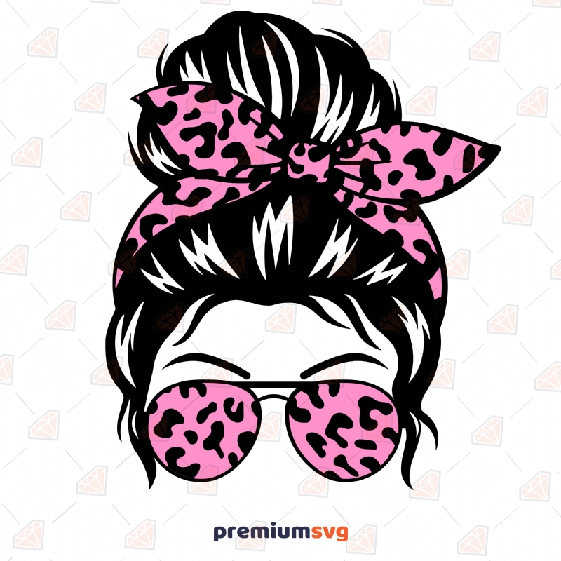 Leopard Messy Bun SVG Cut File, MomLife Instant Download Messy Bun SVG Svg