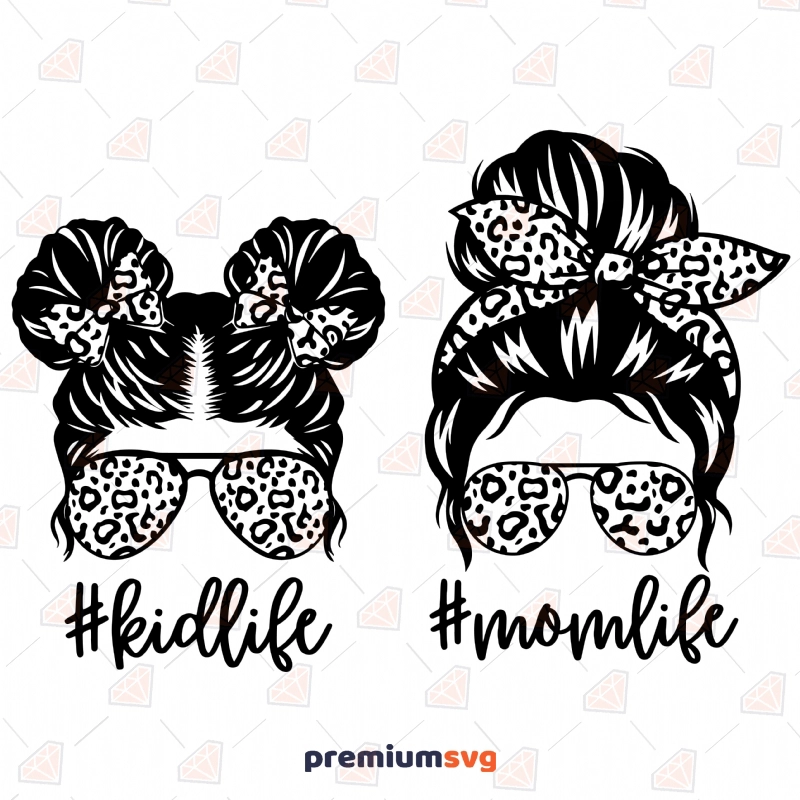 Black Leopard Momlife & Kidlife SVG Cut File Messy Bun SVG Svg