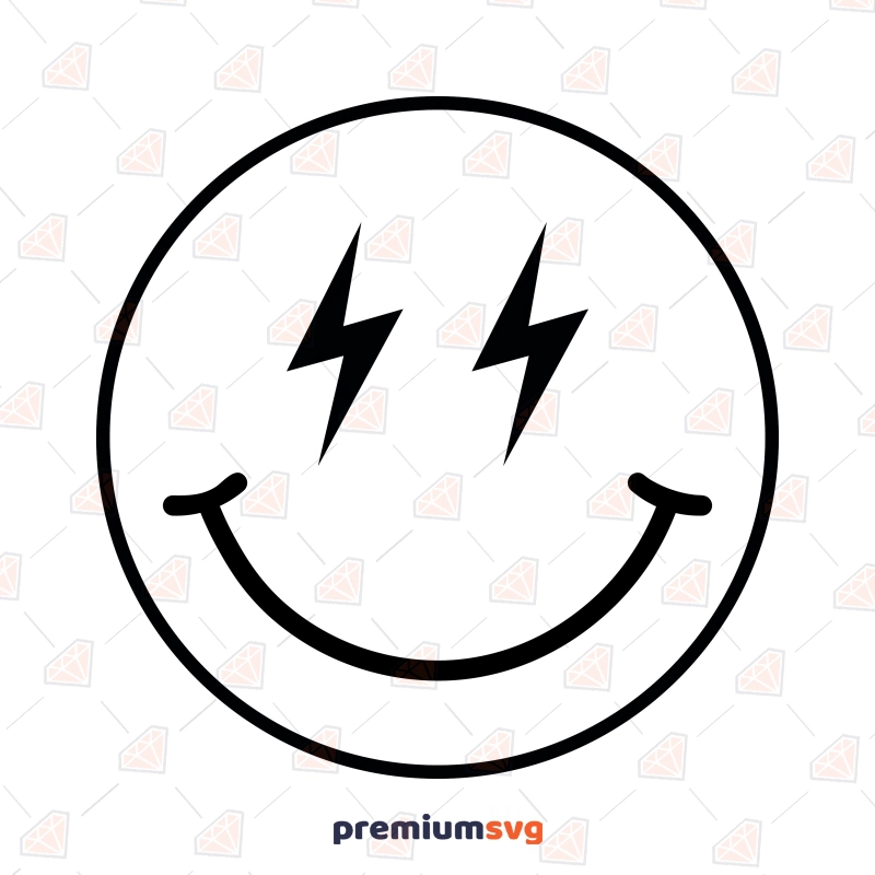 Lightning Eyes Smiley Face SVG, Bolt Emoji SVG Digital Download Vector Illustration Svg