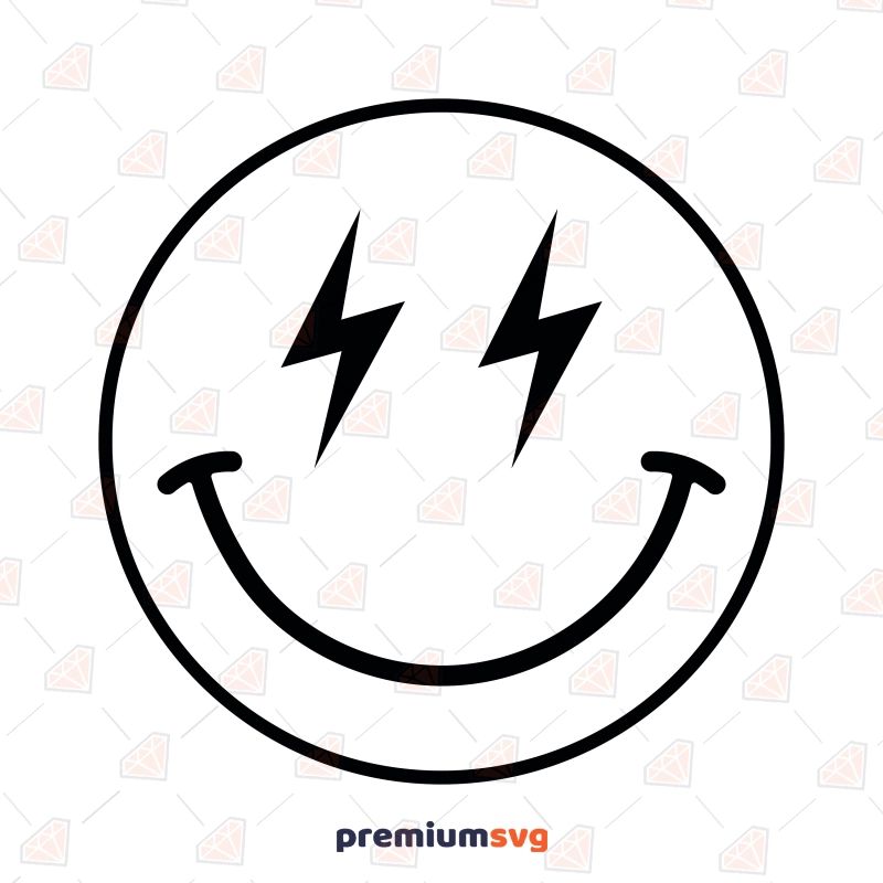 Lightning Smiley Face Outline SVG, Retro Bolt Smiley SVG Vector Files Vector Illustration Svg