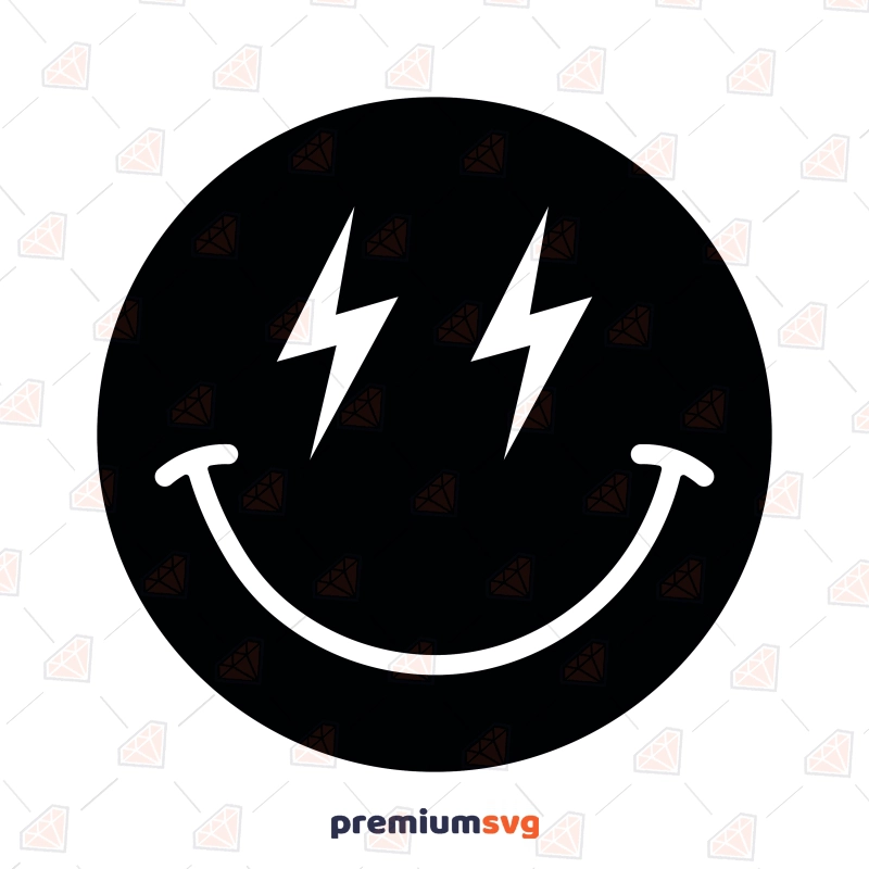 Lightning Smiley Face SVG Design, Bolt Smiley SVG Clipart Vector Illustration Svg