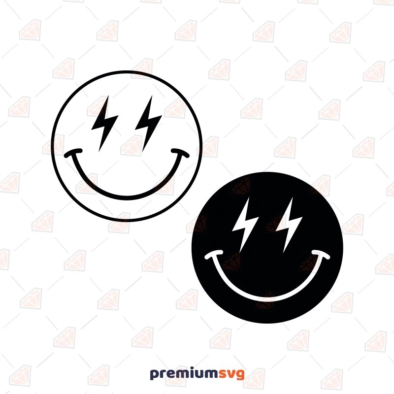 Lightning Smiley Faces SVG Bundle, Retro Bolt Smile SVG Instant Download Vector Illustration Svg