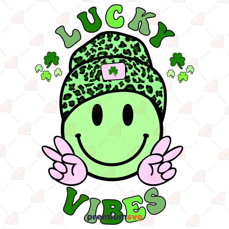 Lucky Vibes Retro Smiley Face SVG, Feeling Lucky SVG St Patrick's Day SVG Svg