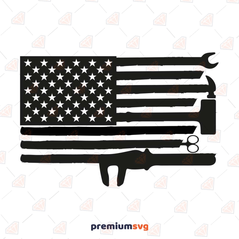 Mechanical Tools Flag SVG Cut File, USA Flag Tools Instant Download USA SVG Svg