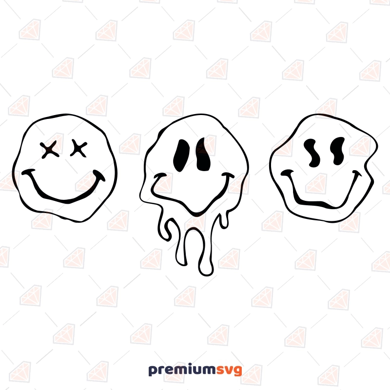 Melted Smiley Faces SVG Bundle, Drippy Smile Vector Illustration Svg