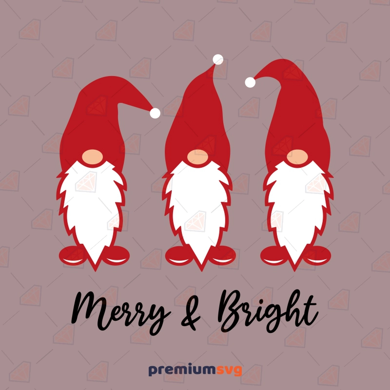 Merry and Bright Gnomes SVG, Christmas Garden Gnomes SVG Instant Download Christmas SVG Svg