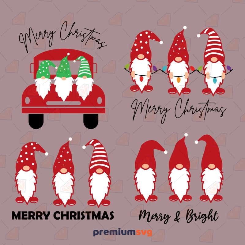 Merry Christmas Gnomes SVG Bundle, Gnomes Plaid Christmas Ornament SVG Vector Files Christmas SVG Svg