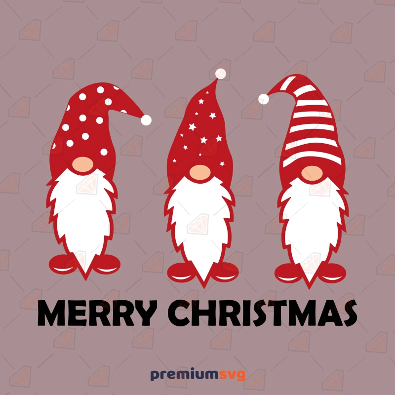 Merry Christmas Text with Gnomes SVG, Garden Gnomes Merry Christmas SVG Vector Files Christmas SVG Svg