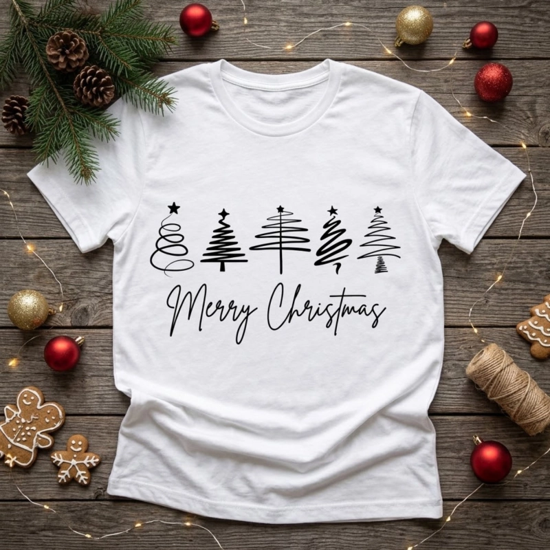 Merry Christmas tree design pressed onto a shirt with a Cricut cutting machine
