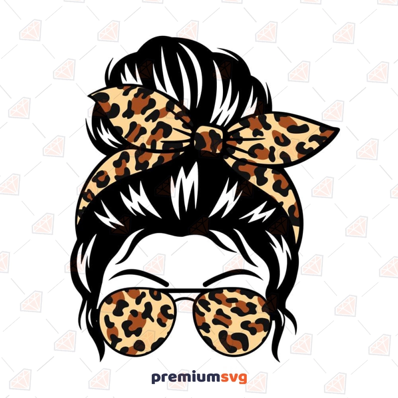 Messy Bun Leopard SVG File, Messy Bun Instant Download Messy Bun SVG Svg