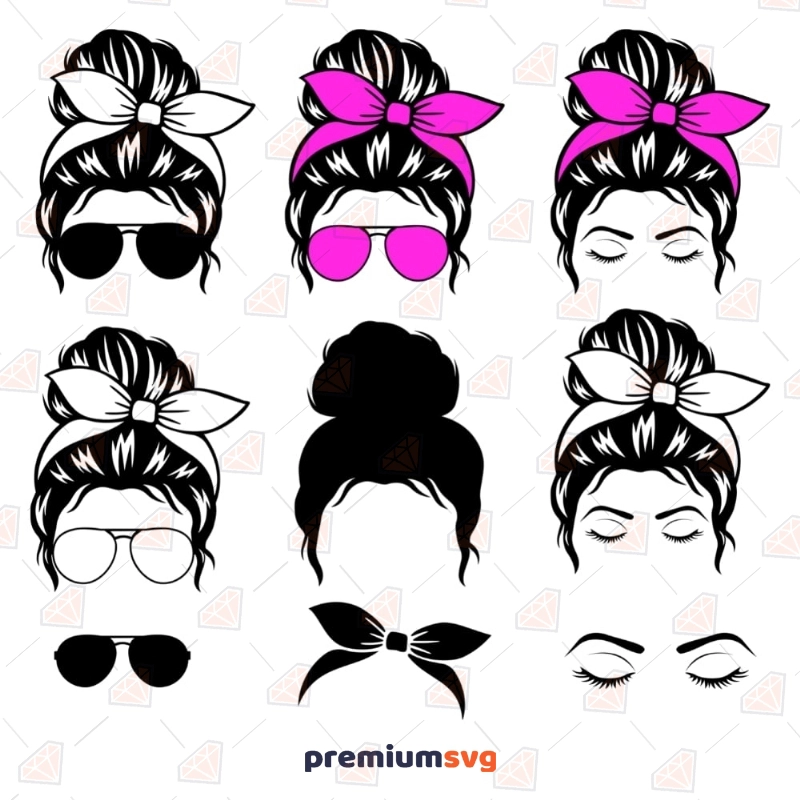 Messy Bun SVG Bundle, Momlife with Glasses SVGs Messy Bun SVG Svg