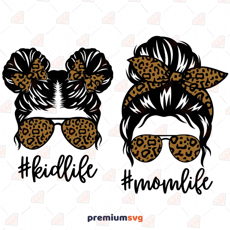 Mom Life Kid Life Messy Bun Leopard SVG Cut Files Messy Bun SVG Svg