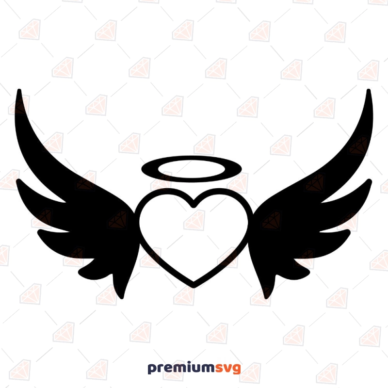 Monogram Angel Wings with Heart SVG, Monogram Instant Download Drawings Svg