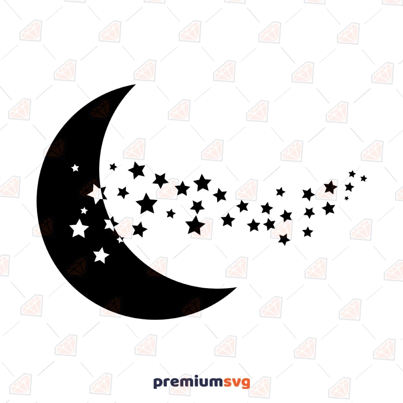 Moon with Stars SVG Cut File, Star Wave with Moon Vector Files Vector Illustration Svg