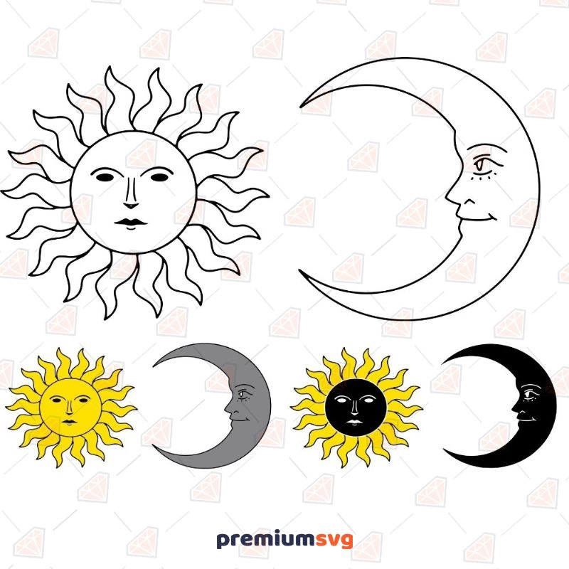 Moons and Suns SVG File, Moon And Sun Bundle Vector Instant Download Sky/Space Svg