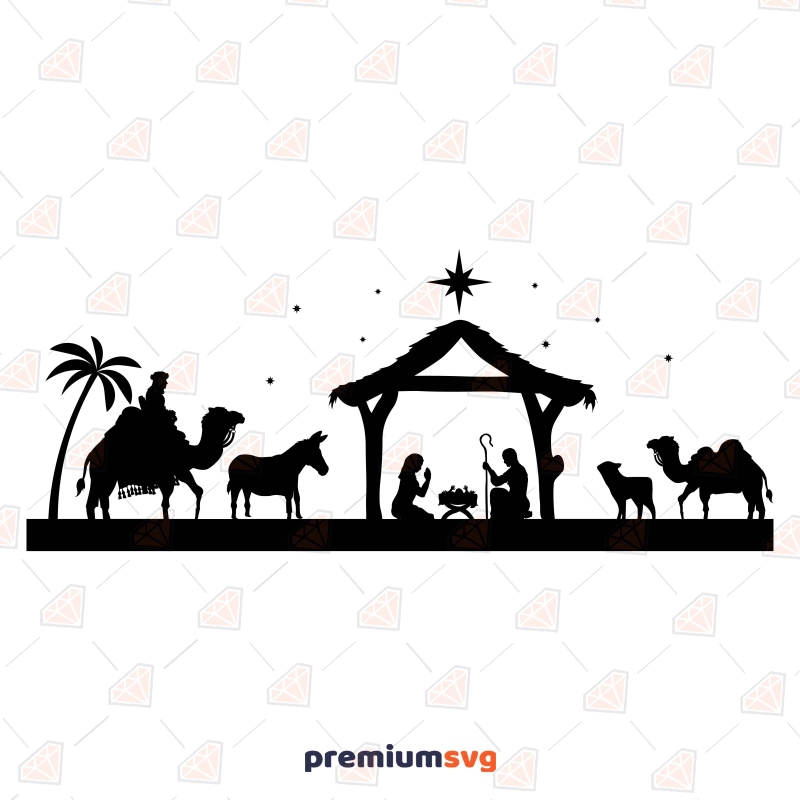 Nativity Scene Silhouette SVG, Christmas SVG Instant Download Christmas SVG Svg