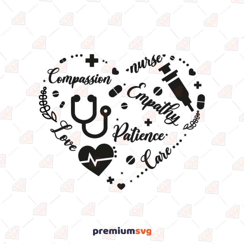 Nurse Adjectives And Icons SVG, Nurse Heart SVG Nurse SVG Svg