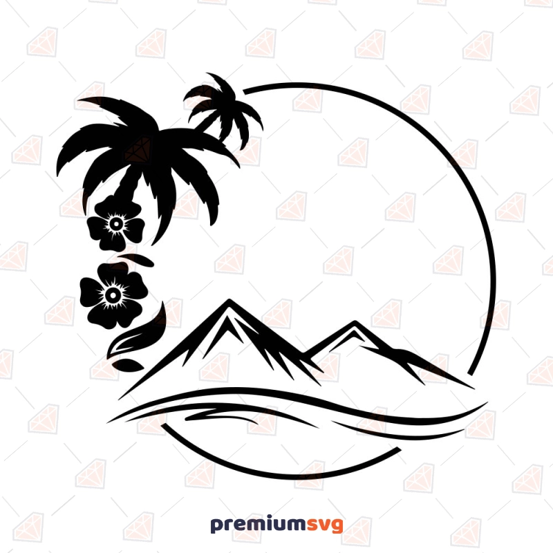 Beach Palm Tree SVG Cut File, Sunset Beach SVG Summer SVG Svg