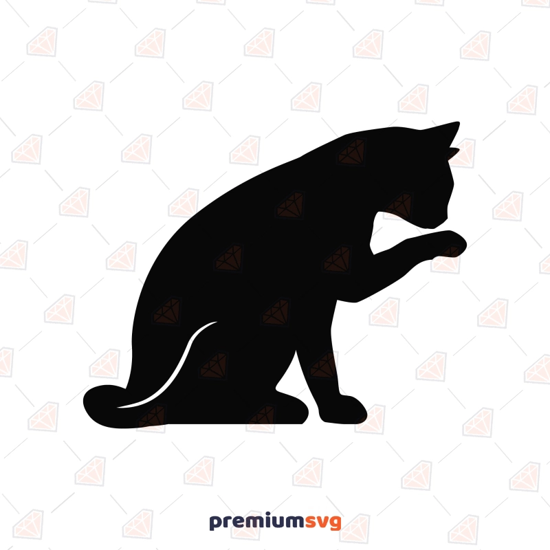 Paw Licking Cat Silhouette SVG, Download Now Cat SVG Svg