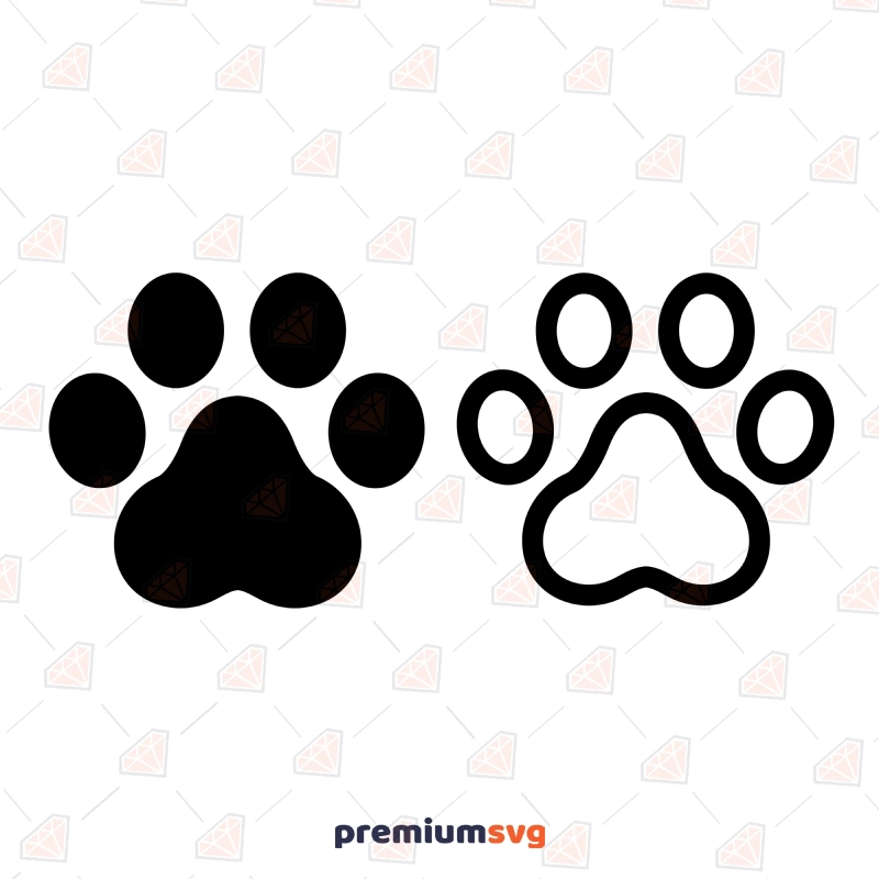Paw Clipart and Outline SVG, Instant Download